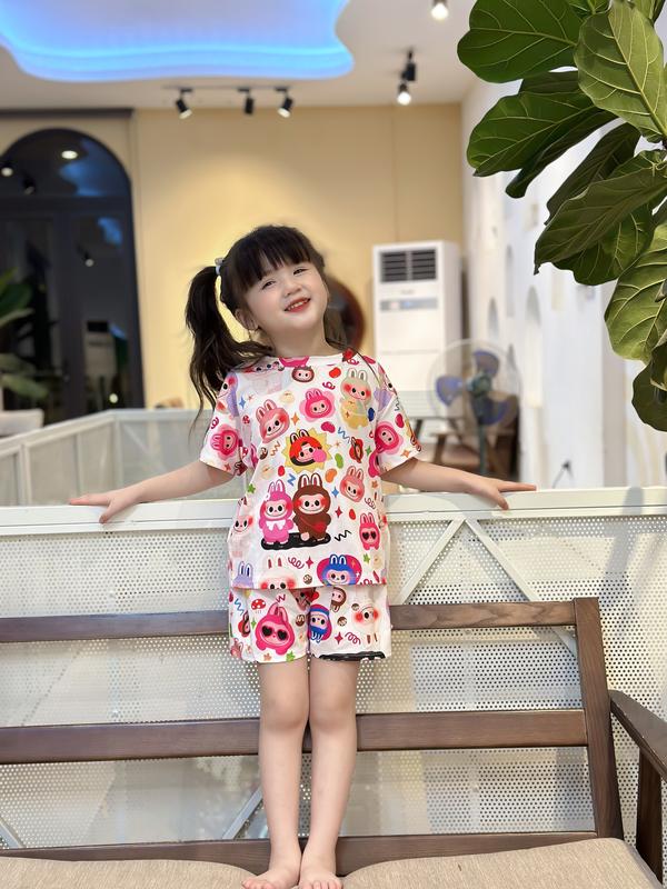 BỘ đồ nền họa tiết LABUBU cho bé gái, vải thun lạnh hoặc cotton mềm mịn mát tay, 3 mẫu, size 12-44 kg