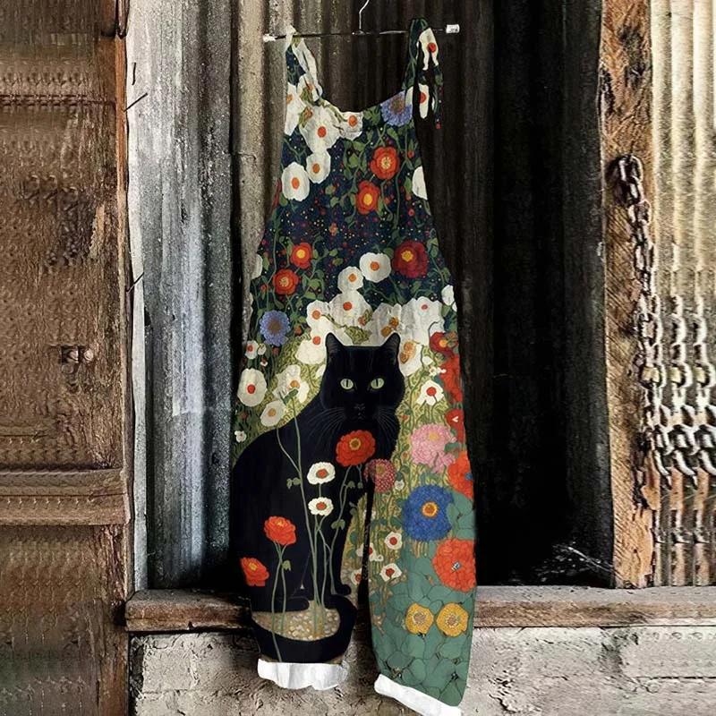 Women's New Fashion Retro Romper Cute Animal Cat Pattern 3D Printed Suspenders Casual Comfort Lazy Fashion Romper Flower Pattern Colorful Womenswear Overalls fleabag  jumpsuit 1