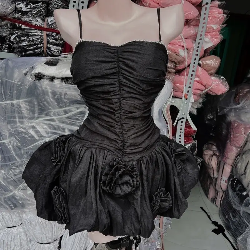 Đầm xòe 2 dây nữ đính hoa đi tiệc sang chảnh đính đá Lolystore dress women 3