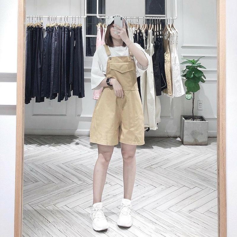 Quần Short Yếm Kaki Nữ Ống Rộng Nắp Túi- 3 Màu Form Rộng,Quần Yếm Đùi Hai Dây Phong Cách Thời Trang Cho Mùa Hè - Women
