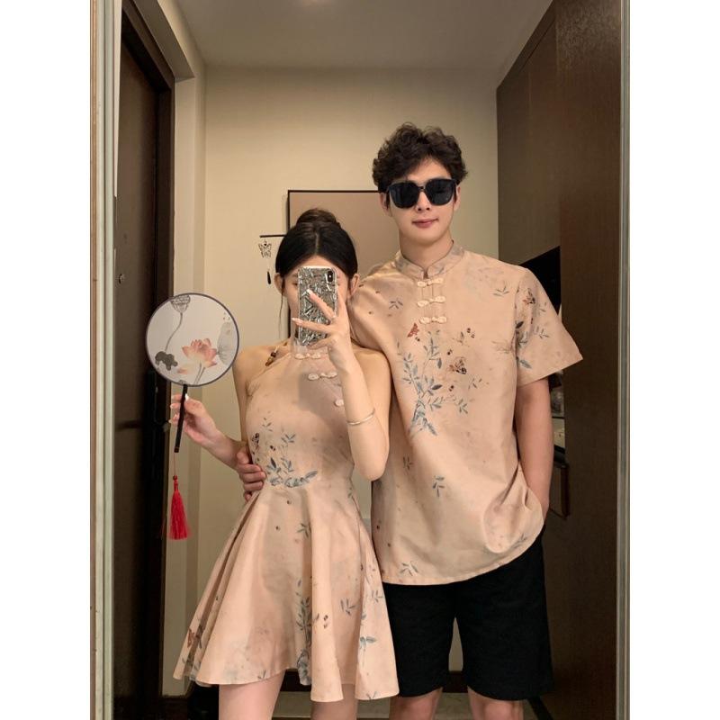 Product Introduction of Couple Set Men Shirt Women Dress 2025 CNY New Year Snake Year Traditional Wear Couples Clothing Sets 2