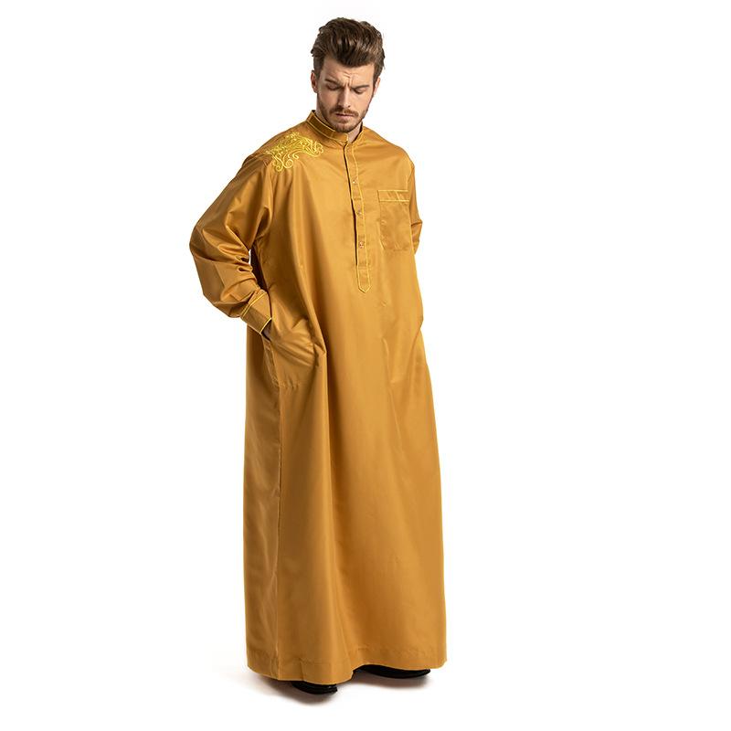 Product Introduction of European and American Hot Sale Middle East Muslim Ethnic Embroidery Long Sleeve Loose Stand Collar Robe Men 0006 9