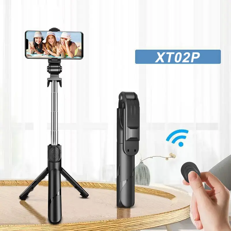 TOLIFEEL Take Photographs by Smartphone Portable Bluetooth Phone Selfie Stick Foldable Tripod For Cell Phone XT02P Black