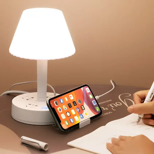 Đèn để bàn thông minh, đèn ngủ kết hợp ổ cắm USB, 3 chế độ sáng, ổ cắm 2 chân, dây dài 1,8m 5