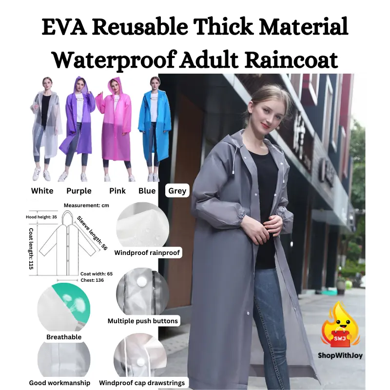 【ShipWithJoy】Adult Raincoat Eva Rain Raining Travel Waterproof Rainwear Coat Baju Hujan
