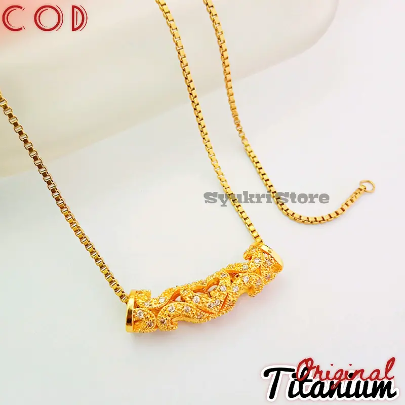 kalung titanium dan liontin long kekinian anti karat anti luntur fashion wanita aman nyaman dipakai setiap hari Emas 1