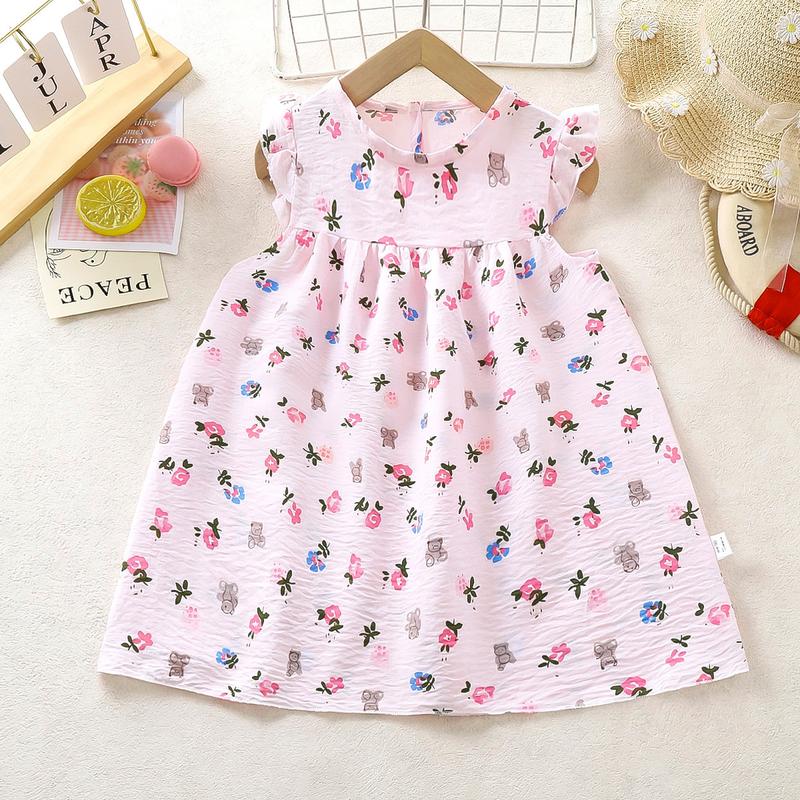 Product Introduction of TinySaya Baby Daster Kids Girl Wrinkle Dress Floral Print Dresses A-Line Skirt Princess Dress Korean Style Print Floral Dress For 0-5 Years Old OOTD Summer Outfit Indoor Outdoor Wear New 13