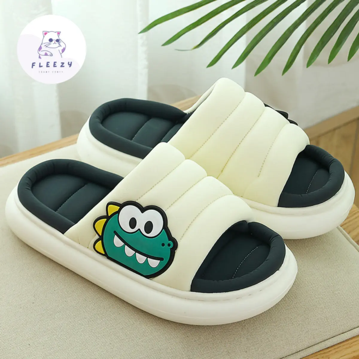 Fleezy Sandal Rumah Indoor Jelly Premium Sangat empuk - Monsoon Hitam Karet Sendal  Shoes