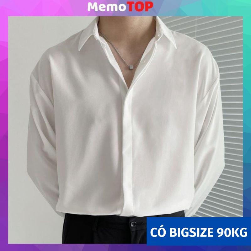 Áo sơ mi trắng nam form rộng dài tay đẹp lụa mát giấu cúc cổ bẻ hàn quốc MEMOTOP MM03 Shirt Menswear đen-b unsiex có thể giặt máy khỏe mạnh xxl thường aoso minam