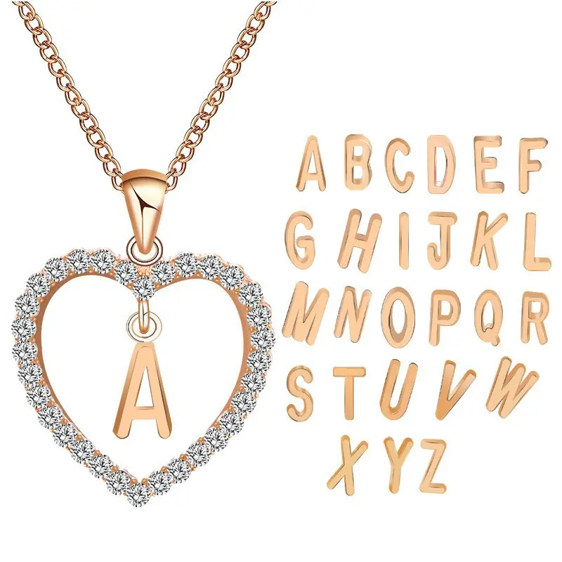 A To Z Letter Name Necklaces & Pendant For Women Girl Fashion Long Chain Heart Necklaces Cubic  ia DIY   Gifts