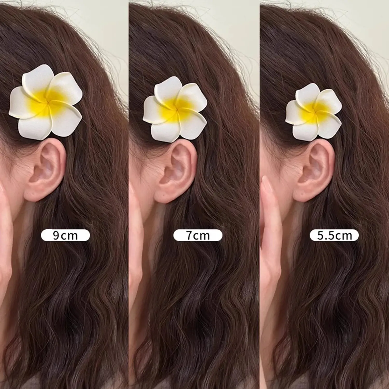 3PCS 9cm/7cm/5.5cm Plus Size Plumeria Flower Hair Clips For Girls Women Hairpins Egg Flower Barrette Hawaiian Wedding Artificial Headwear Gaya Y2K Clips