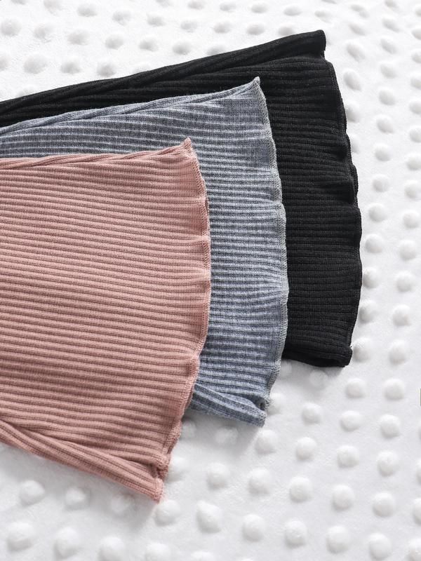 Toddler Girl's 3pcs Solid Lettuce Trim Elastic Waist Flare Leg Pants, Casual Comfy Trousers for Spring & Fall, Toddler Girls Bottoms for Daily Outdoor Wear 4