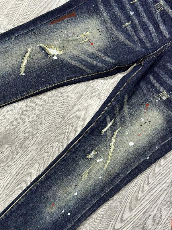 ( Ảnh Tự Chụp ) Quần Jean Pur Ple Wash Rách Vảy Sơn Đỏ 4 Cúc Form LikeAuth Chuẩn loại 1 ( Tag Mác Lụa , 4 Tag Sườn , Cúc Đồng , Mác Thêu , Túi Vải )​ 3