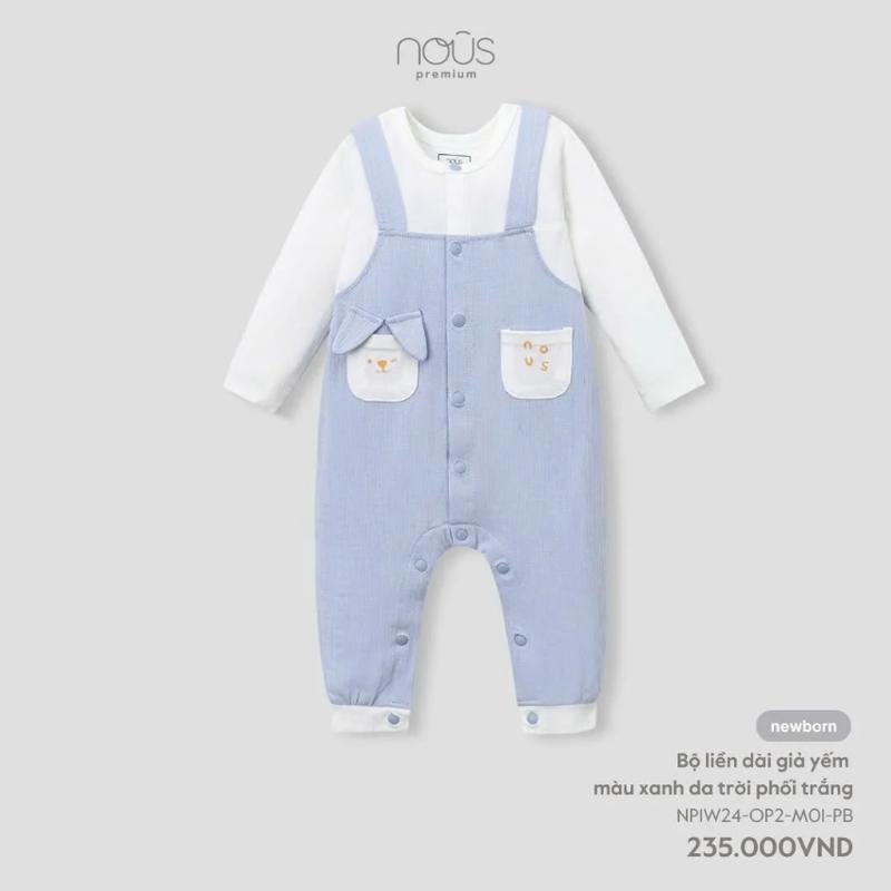 [KOL Nous Newborn] BST T11 Bộ bodysuit liền dài có tất cài lệch kẻ caro xanh dành cho bé trai, gái