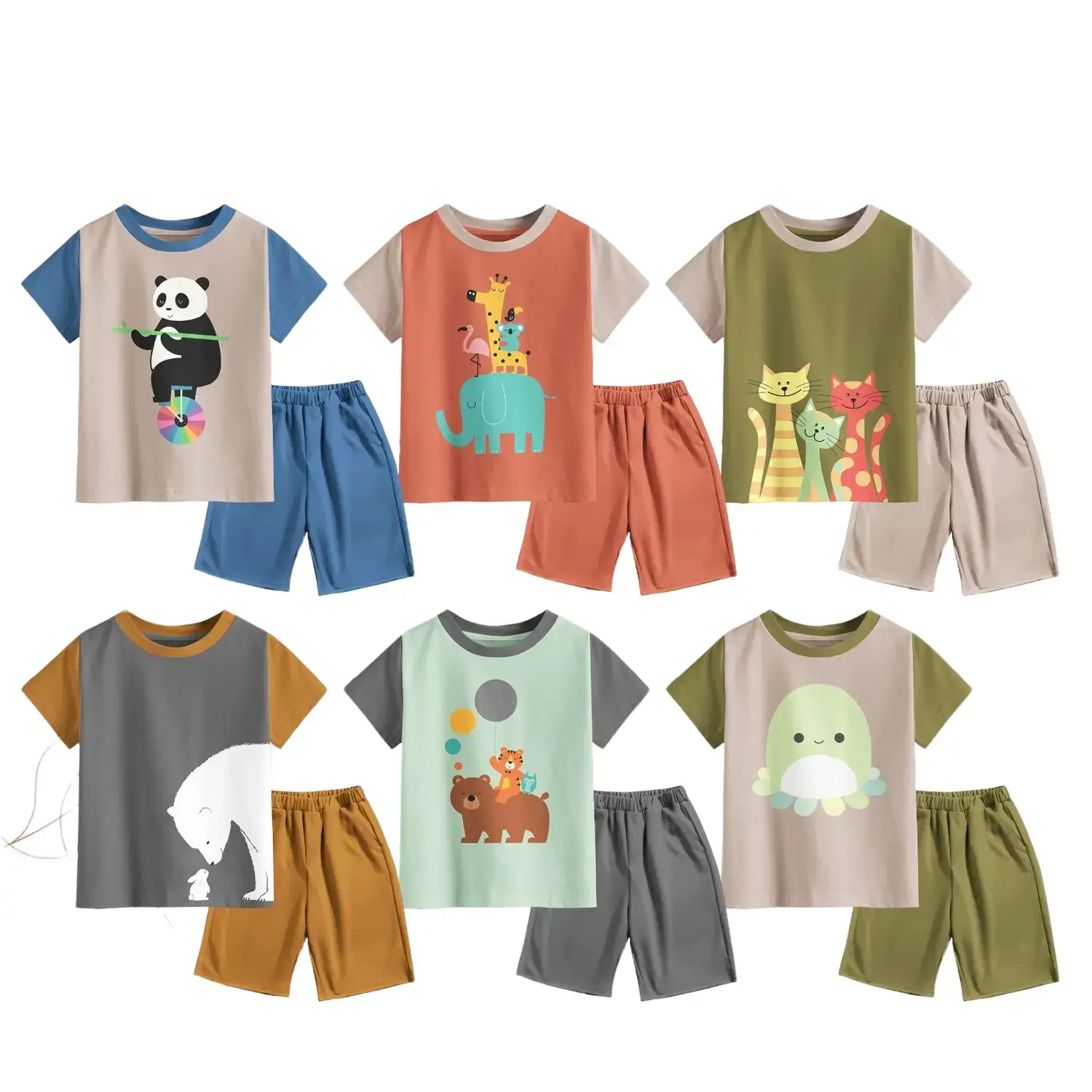 Setelan Anak Terbaru Twotone Motif Pendek Unisex