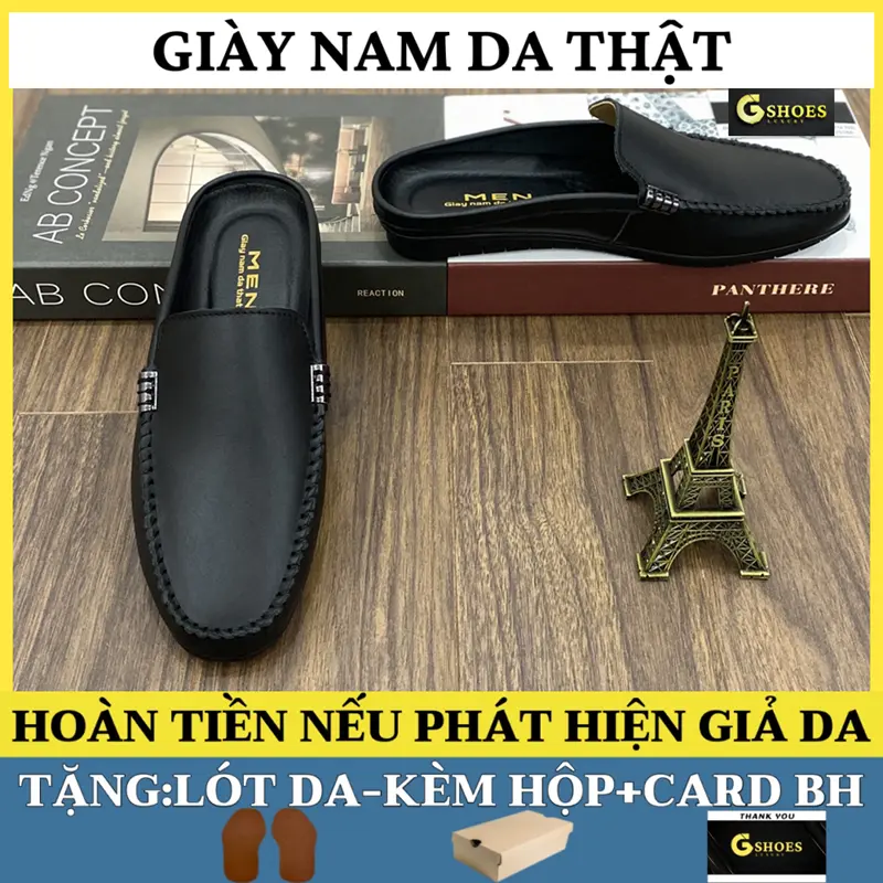 Giày sục nam chất liệu da thật đế cao su êm chân phong cách trẻ trung GS0102 (tặng lót da kèm hộp card bh)