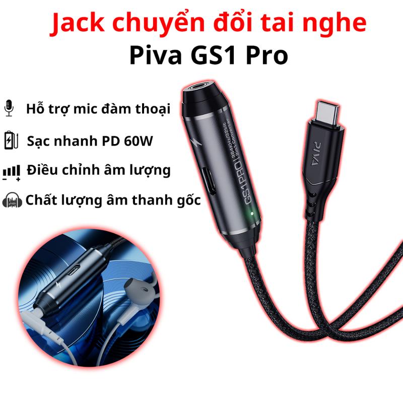 Jack chuyển đổi TypeC 2 in 1 Piva GS1 Pro Cổng chuyển đổi Type-C to 3.5mm hỗ trợ sạc nhanh PD 60W có mic đàm thoại