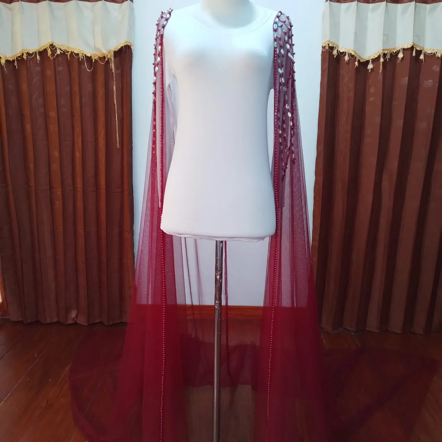 jubah pengantin jubah gaun pengantin Selendang panjang Dress Mutiara Wanita