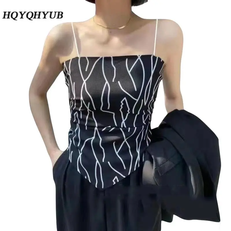 Women Irregular Hem Backless Camisole, Boat Neck Sleeveless Off-the-shoulder Tops, Black/ Beige