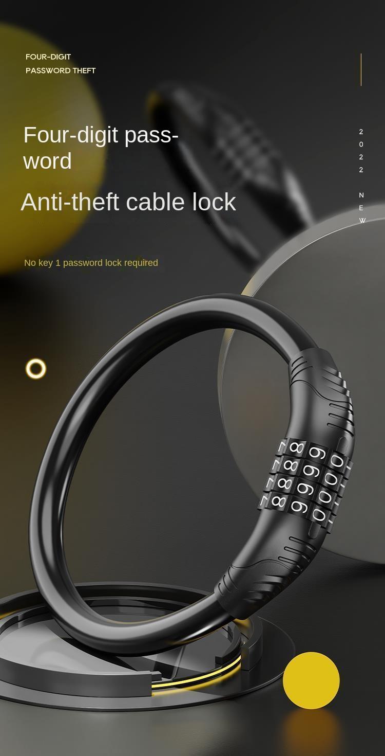 Product Introduction of Mountain Bicycle Lock Electric Car Battery Car Anti-Theft Password Lock Portable Bicycle Bold Cable Lock Accessories 0