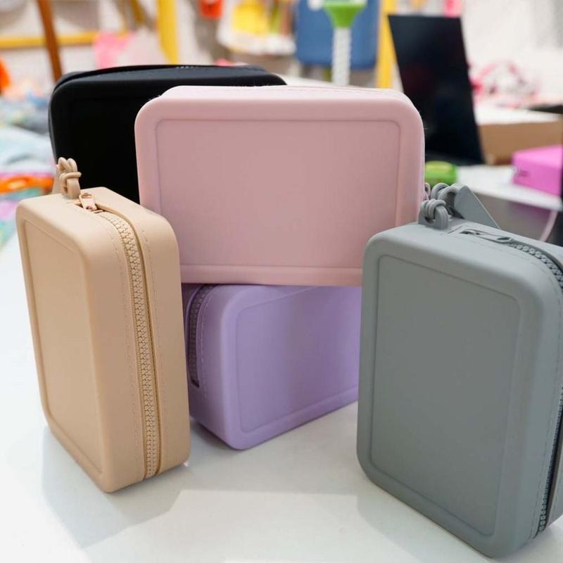 Creative Morandi Color Silicone Cosmetic Bag Coin Purse Rectangle Multifunction Storage Bag Makeup Brush Holder Large Capacity Small Item Bag Women 4