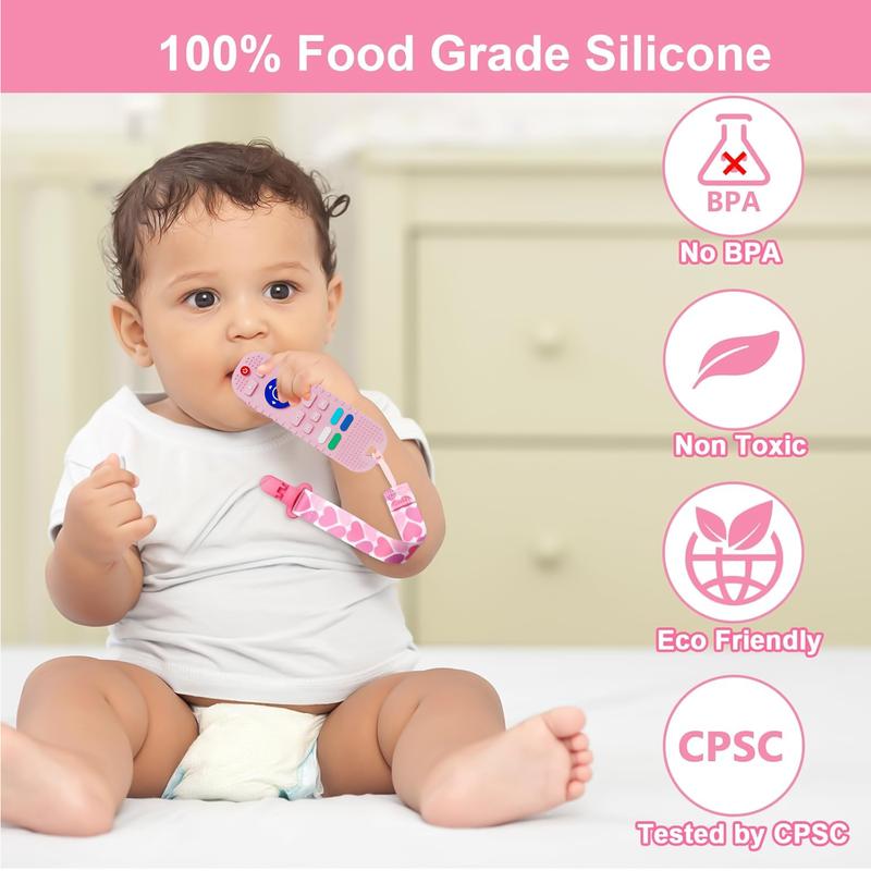 Product Introduction of New remote control baby teether, baby food grade silicone teether, anti-eating hand grinding baby teether pacifier  teeth 6
