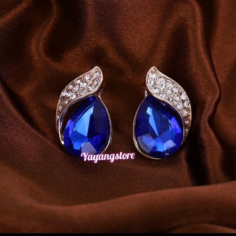 Anting Permata Blue Sapphire Korea Import Perempuan 1