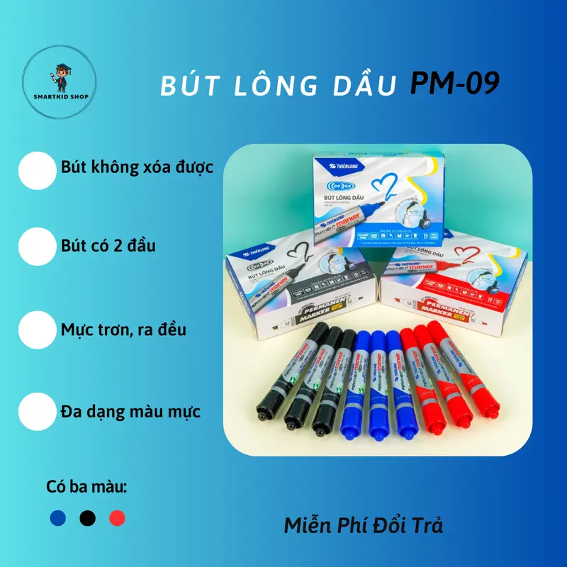 [CHUYÊN SỈ] Combo 10 Bút lông dầu Thiên Long, 2 đầu bút to, PM-09, bám dính tốt trên nhiều vật liệu 0