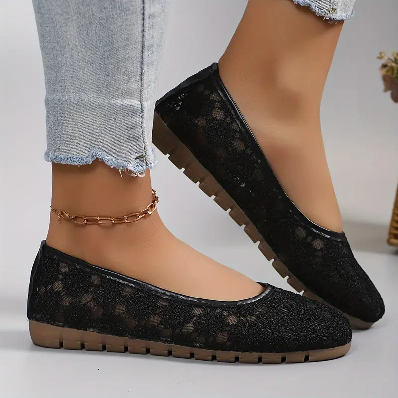 Womens Floral Lace Ballet Flats - Effortless Slip-On, Ultra-Soft Sole, Airy & Comfy - Chic Shallow Mouth Shoes for Breathable All-Day Wear 7
