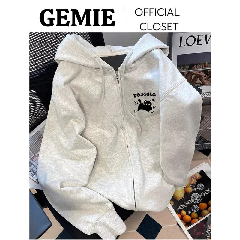 Áo hoodie zip MÈO TOJGOIG nam nữ unisex màu xám tiêu form rộng mũ to 2 lớp chất nỉ bông/ nỉ ép Hàn Top Women Hoodie hoodie zip  xám trắng
