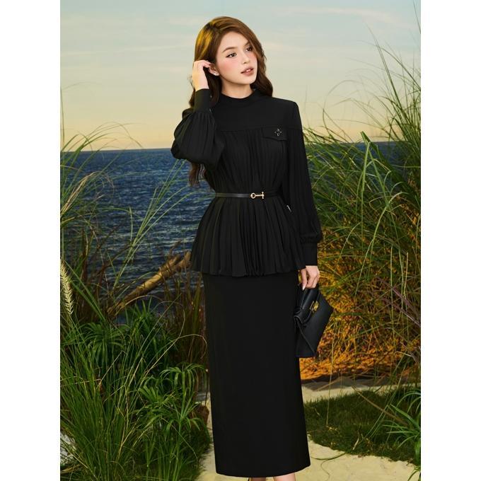 Set bộ công sở sơ mi dài tay phối chân váy ôm chất chéo hàn (K KÈM ĐAI) Orchid - BT13B049