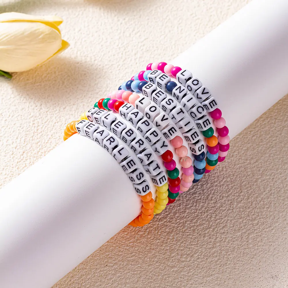 Fashion Bracelet Taylor Rainbow Letter Bracelet Mixed Color Ladies Acrylic Bead Bracelet Ladies Bracelet, SL111617SG.