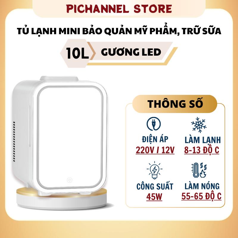 Tủ lạnh mini PITEK cao cấp trang bị gương có đèn led 3 cấp độ bảo quản mỹ phẩm, trữ sữa dung tích 10L - Bảo hành công trọn đời