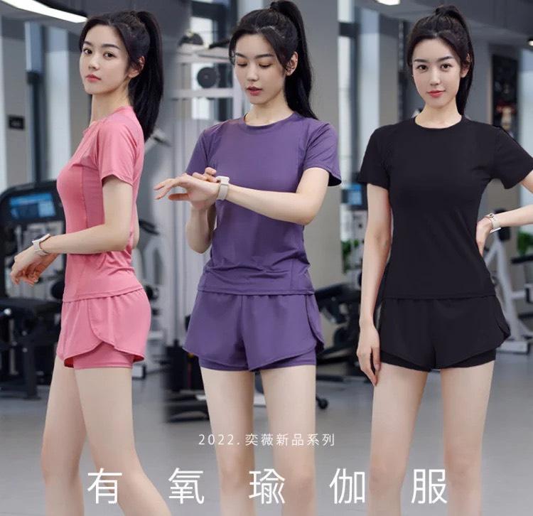 Bộ tập thể thao thun lạnh mát co  dãn quần đùi hai lớp có túi lớp trong Thoáng khí Phụ nữ Thoải mái Sport Tập Thể Dục Chạy Bộ