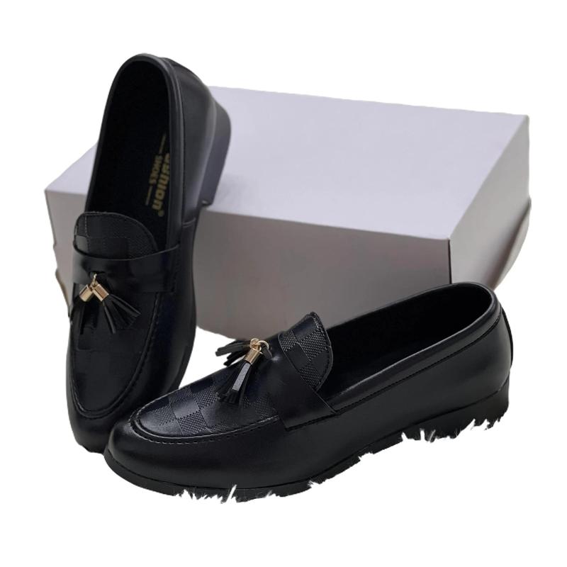 Giày Lười Nam Chuông Có Móc - P4 Giày lười nơ chuông có móc nam khâu đế trẻ trung cá tính, đế cao 2,5 cm, mũi nhọn Shoes