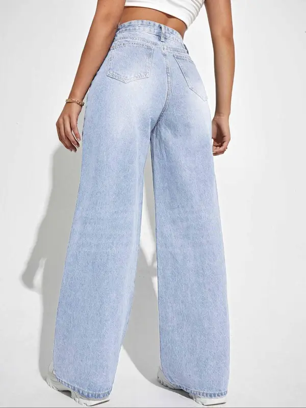 Women's Plain Straight Leg Jeans, Casual Comfy Denim Jeans for Daily Wear, Ladies Baggy Bottoms for All Seasons, Womenswear, Loose Pants, Relaxed Fit Jeans, Streetwear 2