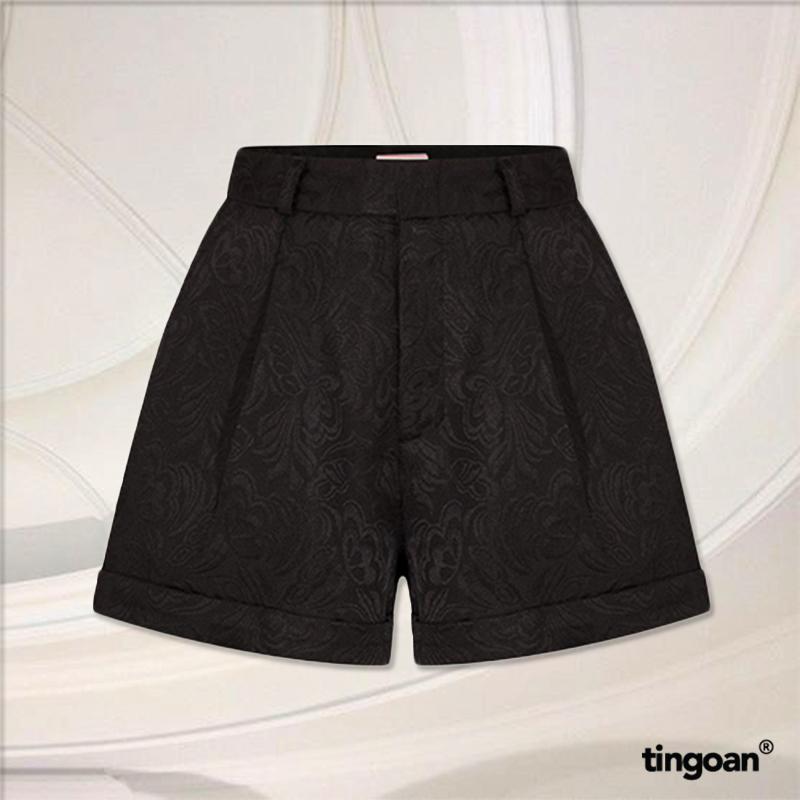 TINGOAN - Quần short cạp cao gập gấu vải gấm đen tingoan LIBRA SHORT/BL