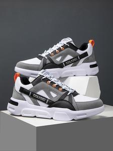 Men's Colorblock Letter Patched Lace Up Low Top Sneakers, Casual Comfortable Sports Running Shoes, Male All-match Round Toe Shoes for Daily Wear