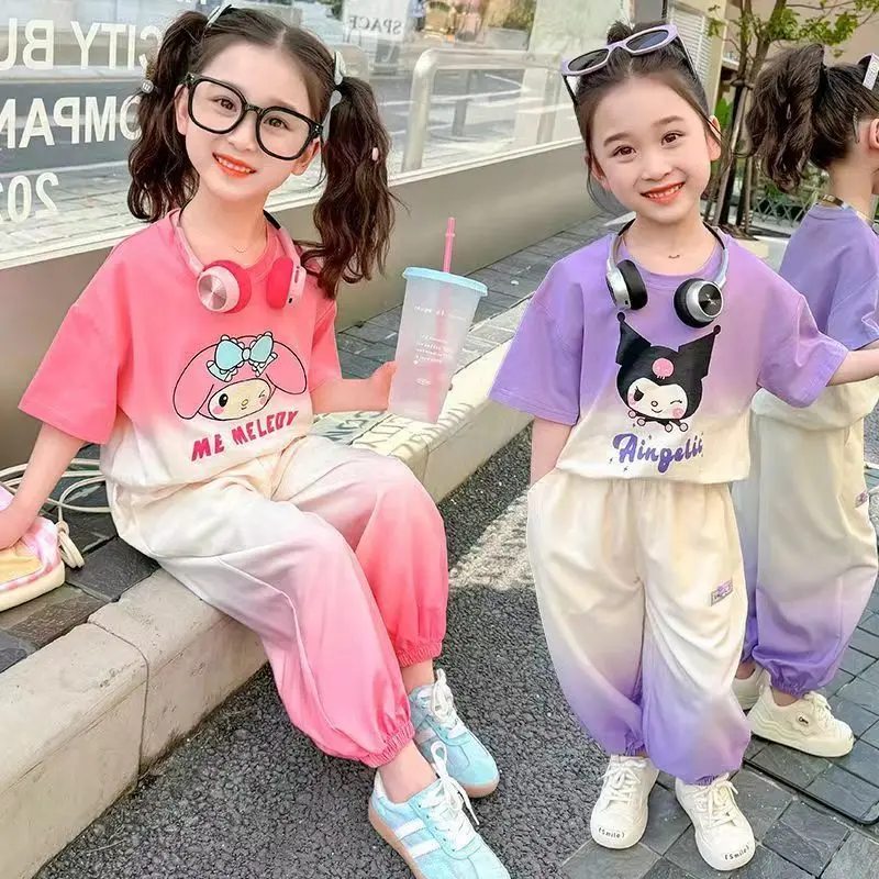 Bộ Đồ Mùa Hè Cho Bé Gái, ngắn Tay, Phong Cách Phương Tây, Kuromi, Quần Thường Ngày Thích Hợp Cho Bé 3-8 Tuổi, Bộ Đồ Hai Mảnh Cho Bé, Người Nổi Tiếng Trên Internet, Hàng Mới Về 3
