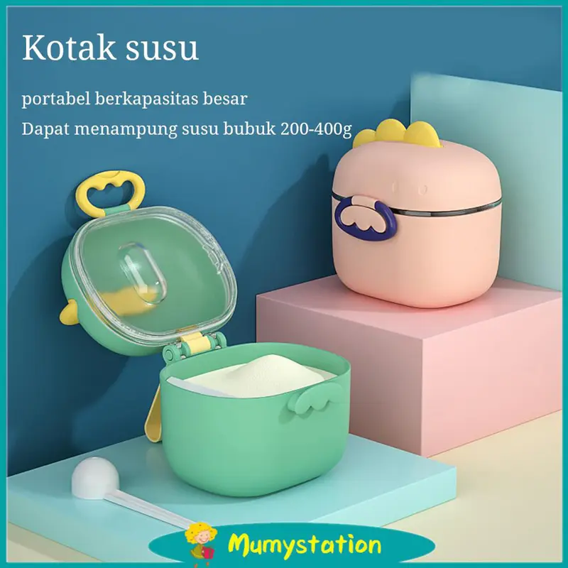 400/800ML Tempat susu bubuk bayi kotak susu motif dino Baby Green Pink Newborn Infant Toddler Girls Boys Penyimpanan Powder Ungu Ungu 0