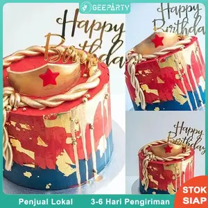 Selamat Ulang Tahun Kue Emas Perak Topper untuk Pesta Ulang Tahun Kue Bendera Dekorasi