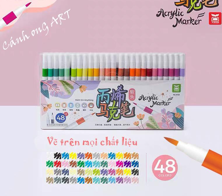 [48 màu ngòi brush 9123]Bộ bút Acrylic marker đầu mềm tô vẽ trên mọi vật liệu, chồng màu hiệu quả đầu mềm 48 bo 60 bomau