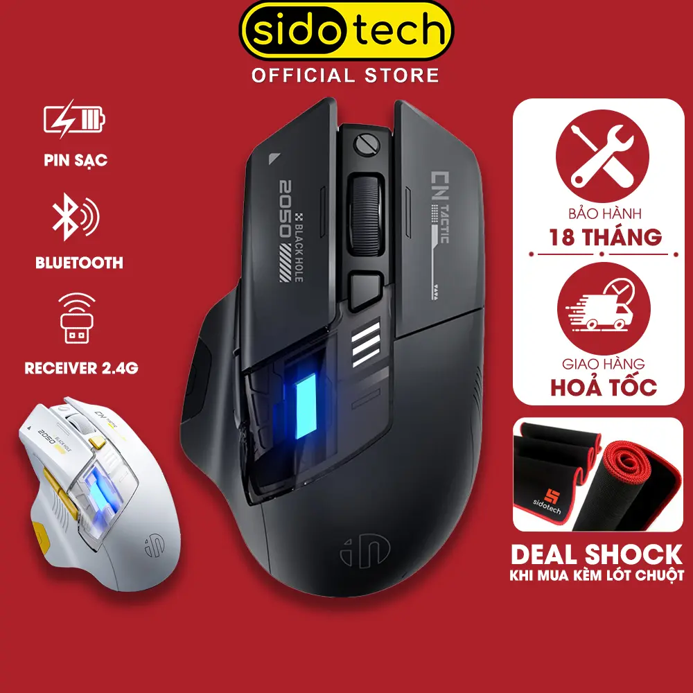 Chuột không dây gaming SIDOTECH INPHIC A9 PRO Explorer V2 bluetooth pin sạc 6 nút bấm led RGB 5 mức DPI