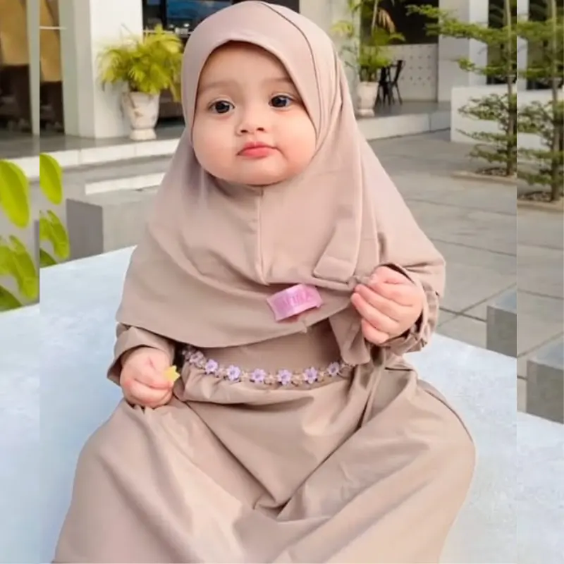 Baju Gamis Bayi Muslim Aira 0-12bln Renda Bunga melati bahan Nyaman Lembut Cantik 4