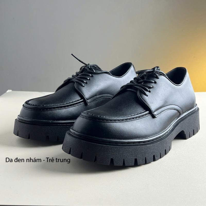 Giày Chunky Derby Moctoe Black Đế 5cm Nam Nữ, Giày Buộc Dây Đen Trắng Unisex Shoes