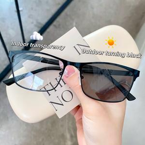 Photochromic Myopia Eyeglasses with Graded 0-400 Anti-Radiation Replaceable Lenses Computer Glasses for Nearsighted