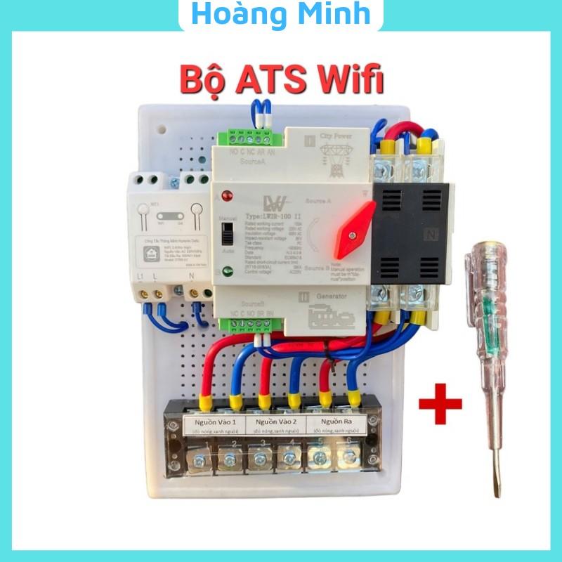 Bộ ATS đảo nguồn 2 công tơ điện dùng công tắc wifi hẹn giờ bật tắt trên điện thoại tải 100A 220V tặng bút thử điện