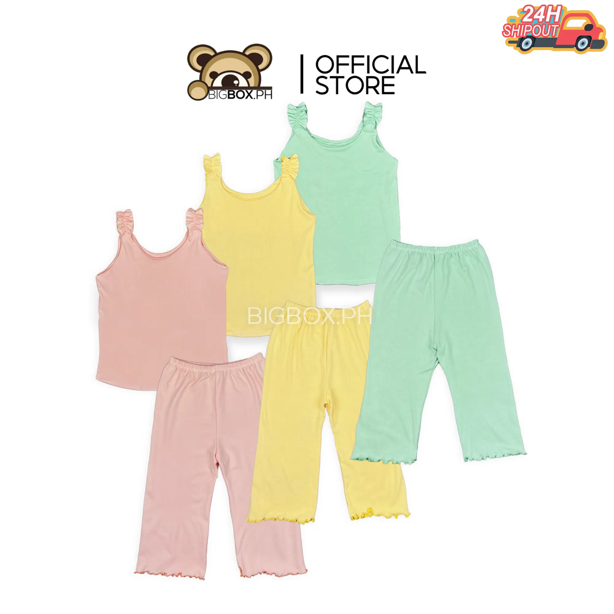 BigboxPH Kids Everyday Ruffle Strap Top with Tokong Pajama Set for Girls 1-12 Years Old