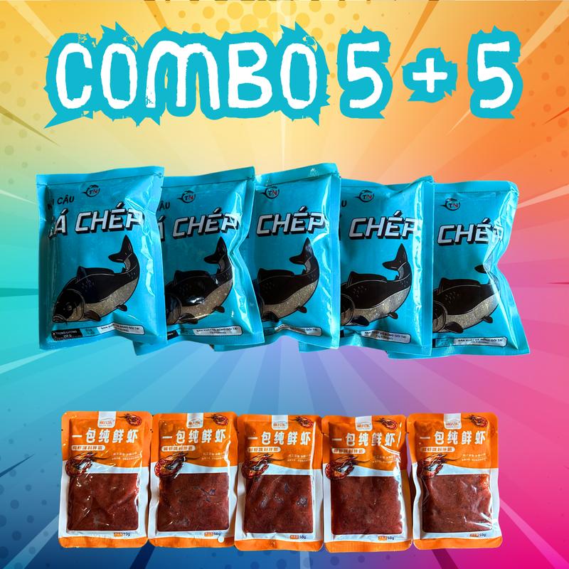 [COMBO] 5 Gói Cám Câu Cá Chép TNF 250g + 5 Gói Tôm Tươi Nam Cực 50g Bắt Cá Fishing Đi Câu Fish Đồng