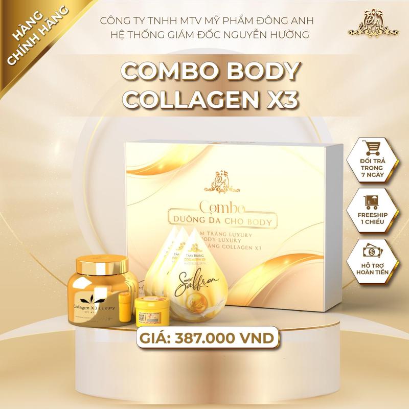 ( Hết Chương Trình Tặng Phiếu ) COMBO DƯỠNG DA BODY ( Kem Body , Kích , Tắm ) Collagen X3 , MỸ PHẨM ĐÔNG ANH